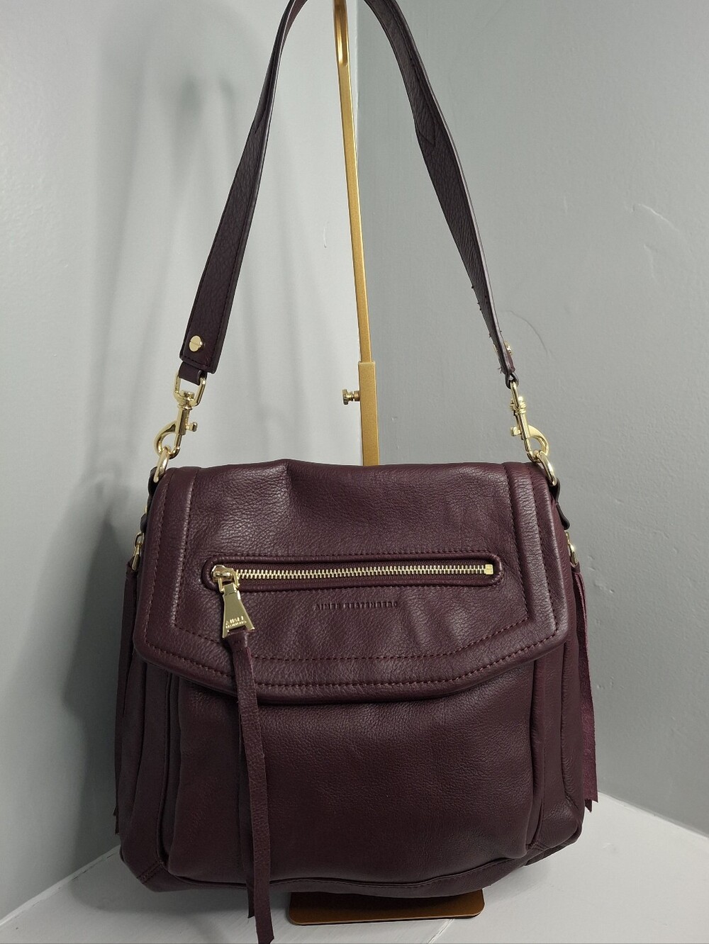 Aimee Kestenberg Burgundy Pebbled Leather Shoulder Bag Satchel EUC
